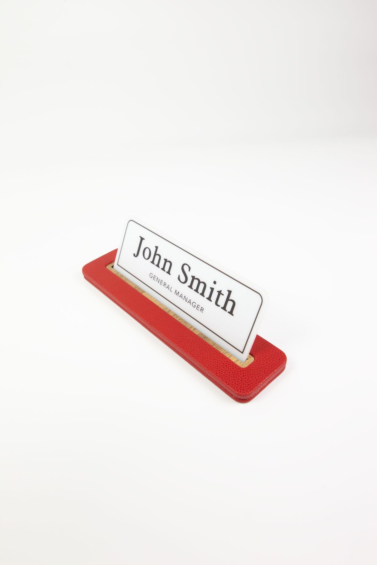 Leather Desk Nameplate Black Wood Detailed