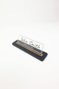 Leather Desk Nameplate Black Wood Detailed