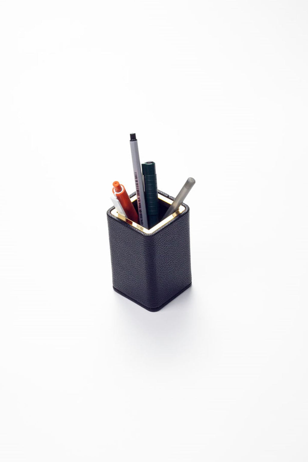 Desktop Nameplate Leather Organizer Black Gold Detailed Clock and Pen Holder