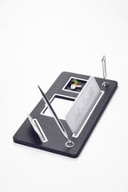 Organizer Leather Desk Nameplate Chrome Detailed