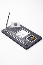 Organizer Leather Desk Nameplate Chrome Detailed