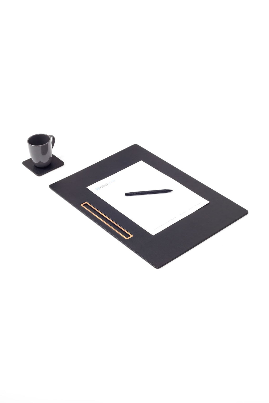 Leather Meeting Desk Black Horizontal Wooden Detailed 49x34cm