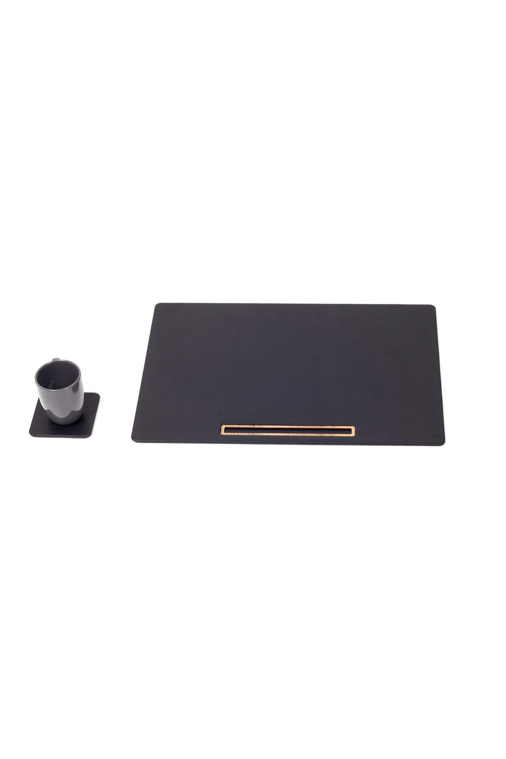 Leather Meeting Desk Black Horizontal Wooden Detailed 49x34cm