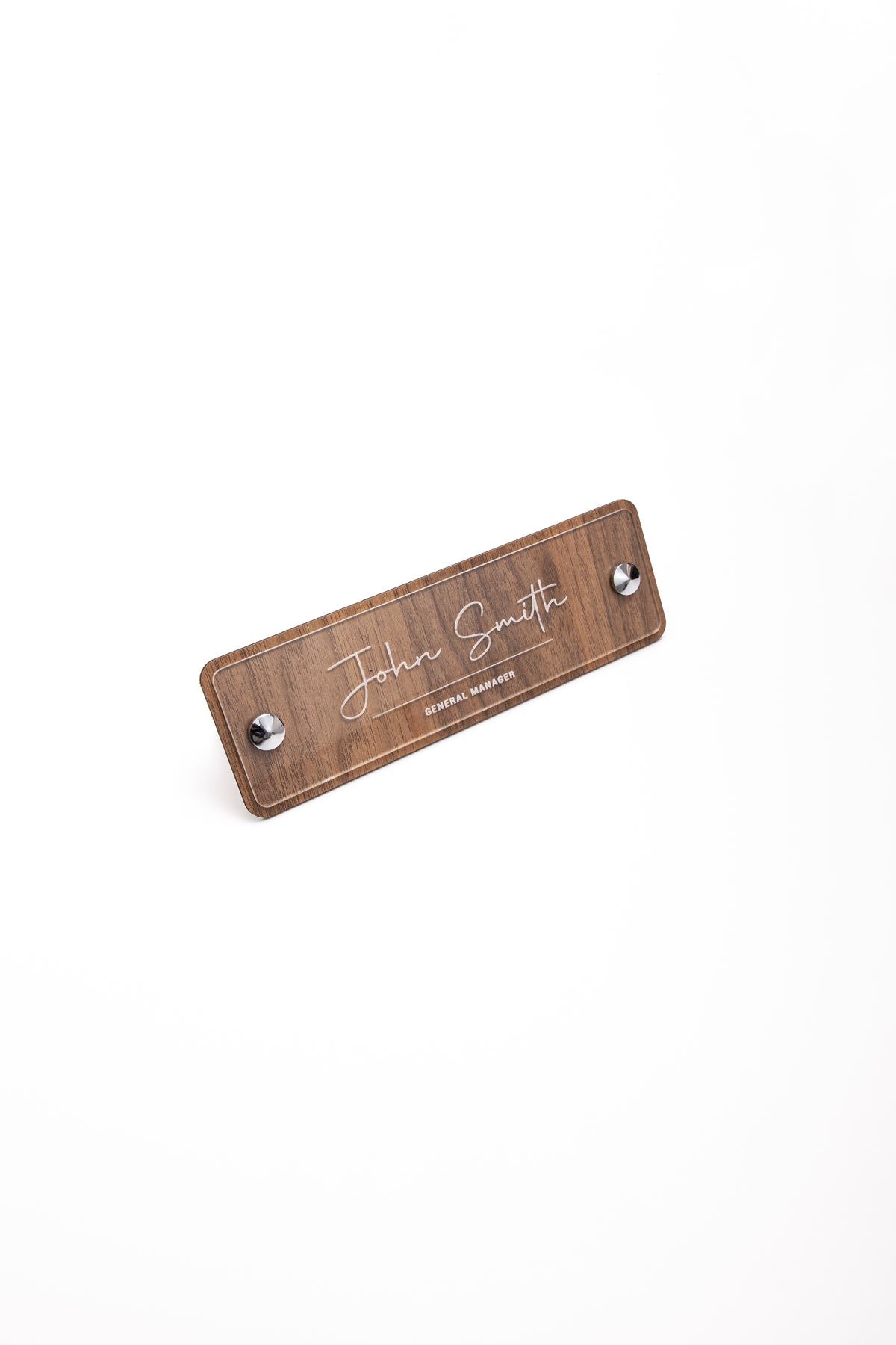 Wooden Desk Name Holder Chrome Detailed Laser Engraving