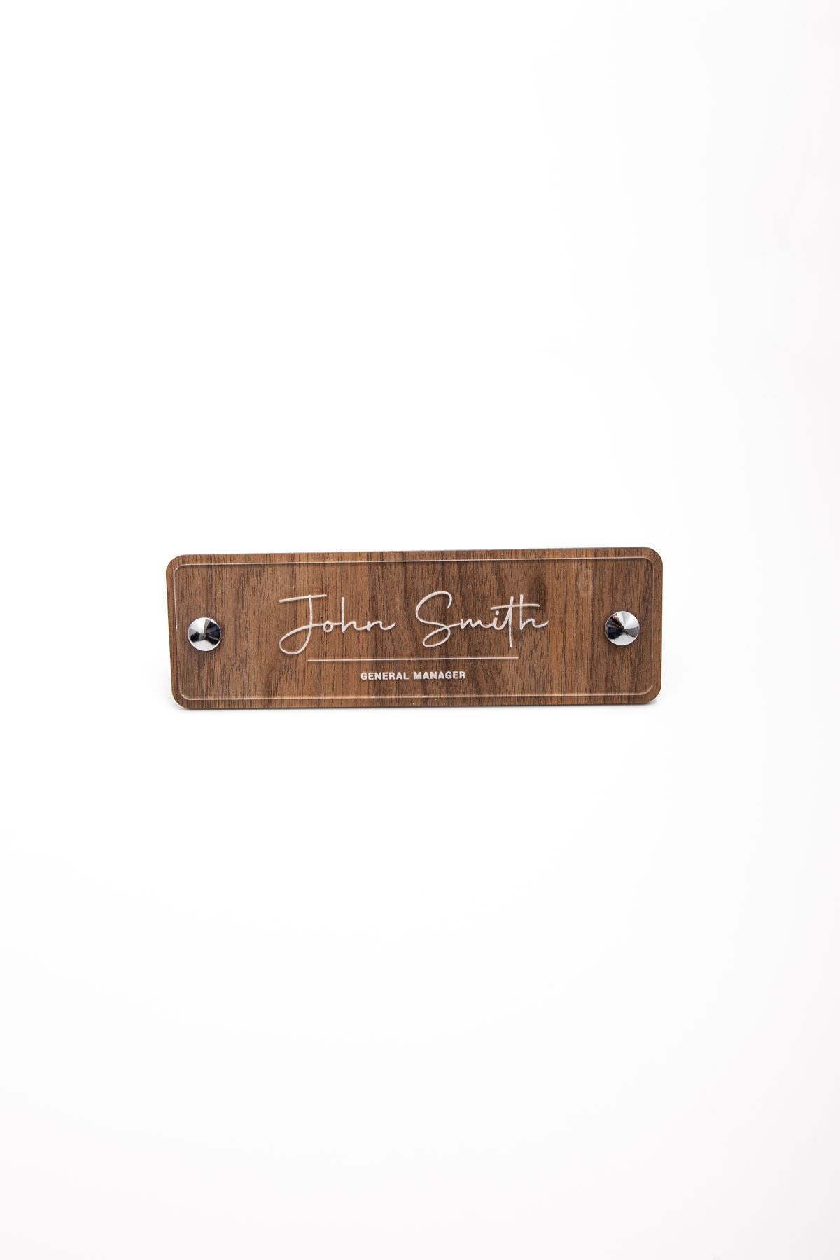 Wooden Desk Name Holder Chrome Detailed Laser Engraving