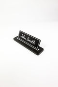 Leather Desk Nameplate Black Chrome Detailed