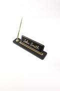 Leather Desktop Nameplate with Pen Black Gold Detailed - Nameplate and Signature Pen