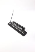 Leather Desktop Nameplate with Pen Black Chrome Detailed - Nameplate and Signature Pen