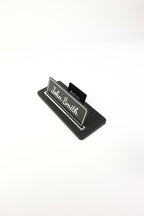 Leather Desk Name Holder Black Chrome Detailed - Name Holder and Business Card Holder