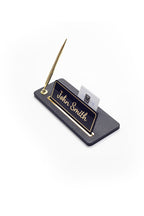 Single Pencil Leather Desk Name Holder Black Gold Detailed
