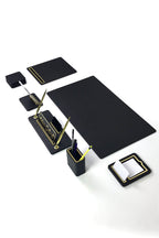 Capella Leather Desk Set Black Gold Detailed 7 Pieces