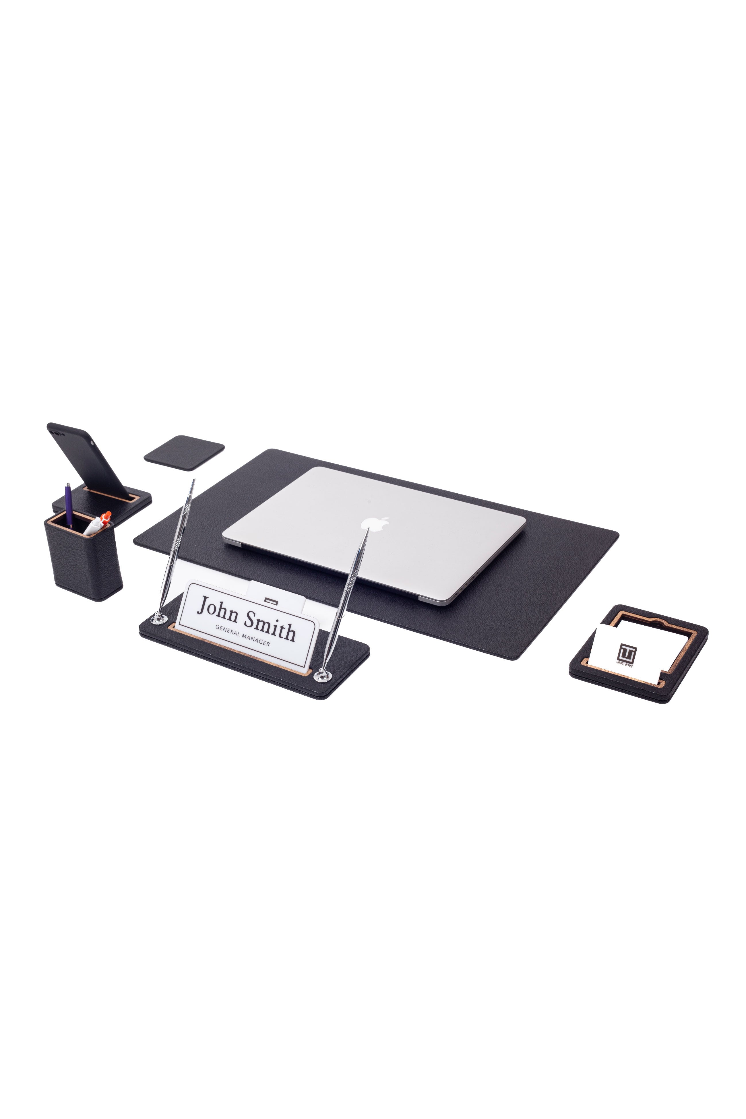 Capella Leather Desk Set 6 Pieces Desk with Nameplate