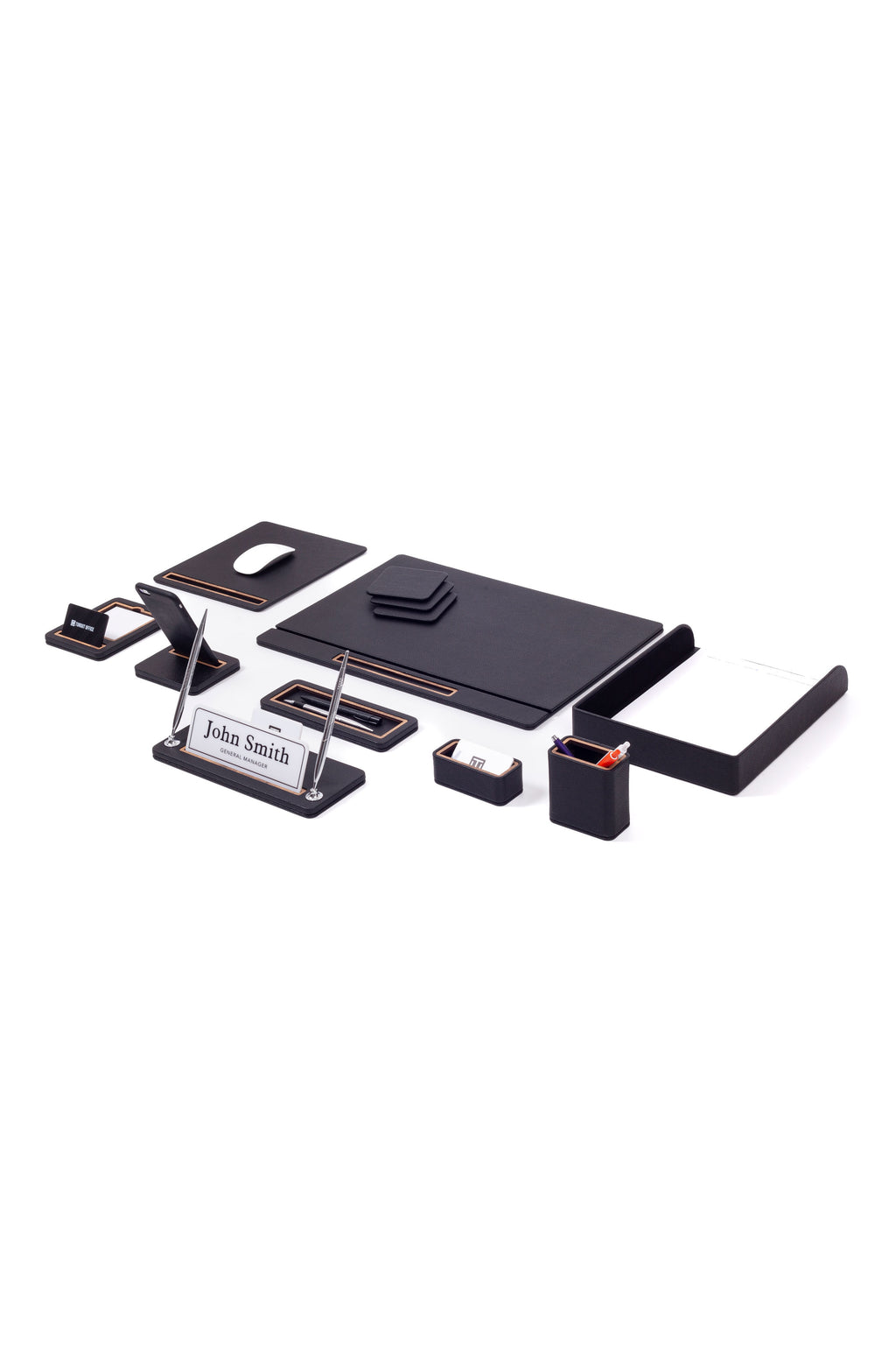 Capella Leather Desk Set 10 Pcs. Covered Model With Single Document Shelf