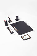 Alya Horizontal Slatted Leather Desk Set Black 6 Pcs
