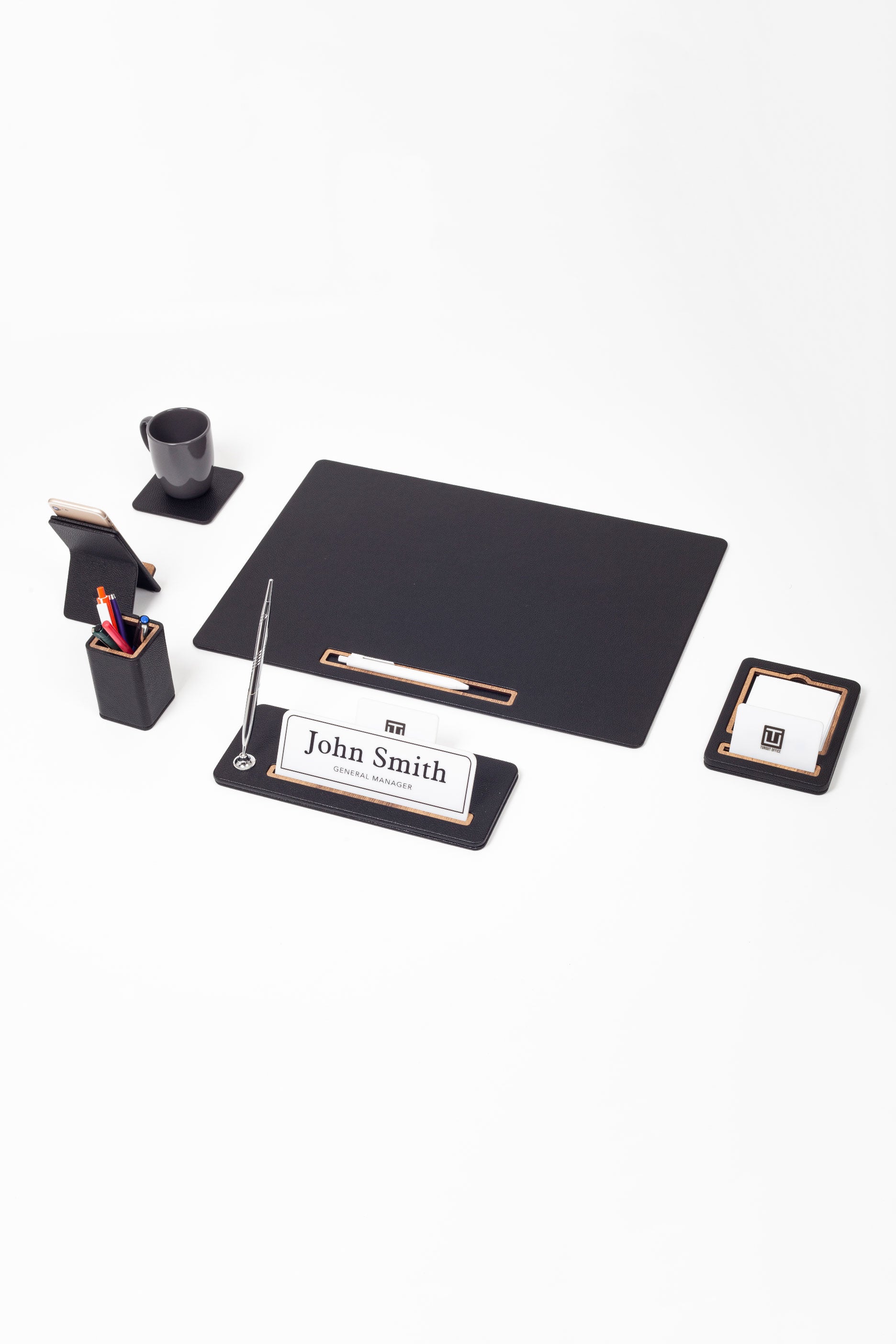 Cavalli Horizontal Latched Leather Desk Set Black 6 Pcs