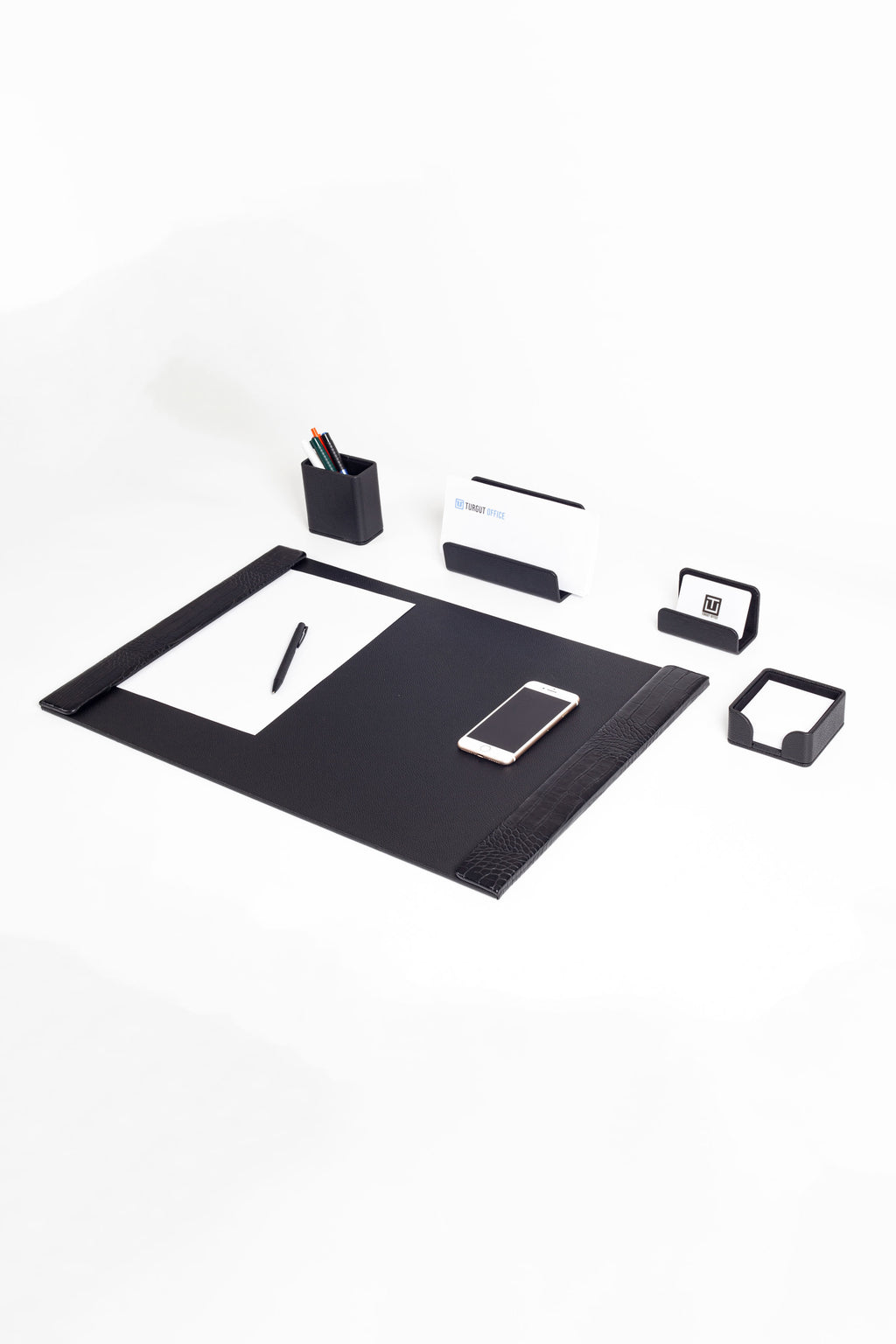 Loft Leather Desk Set Black 5 Pieces Vertical Coroco Detailed