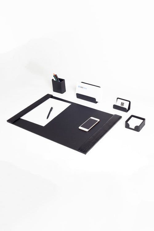 Loft Leather Desk Set Black 5 Pieces Vertical Coroco Detailed