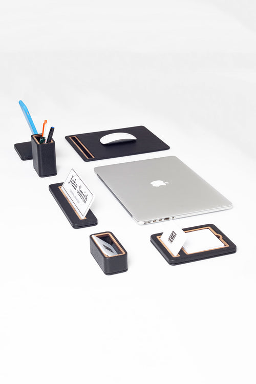 Alya 6 Piece Desk Name Holder Set Black Wood Detailed