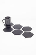 Leather Hexagonal Coaster Black 6 Pcs