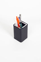 Desktop Small Chrome Detailed Pencil Holder Black