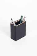 Desktop Leather Gold Detailed Pen Holder Black