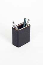 Desktop Leather Gold Detailed Pen Holder Black