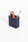 Desktop Leather Wood Detailed Pencil Holder Navy Blue