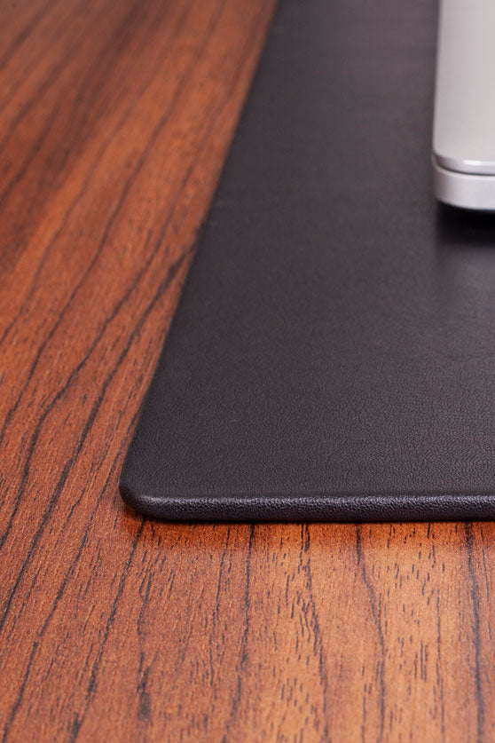 Leather Desk Mat Plain Black With Edge Protection 60x40cm