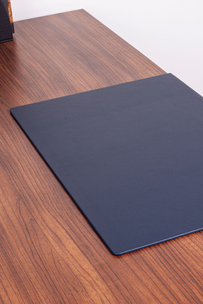 Leather Desk Mat Navy Blue with Edge Protection 60x40cm