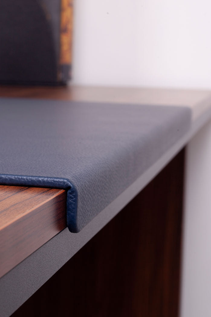 Leather Desk Mat Navy Blue with Edge Protection 60x40cm