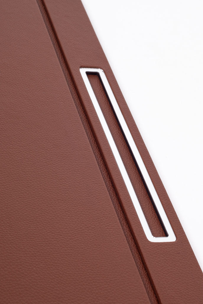 Leather Covered Desk Desk, Tan Chrome Detailed 50x35cm