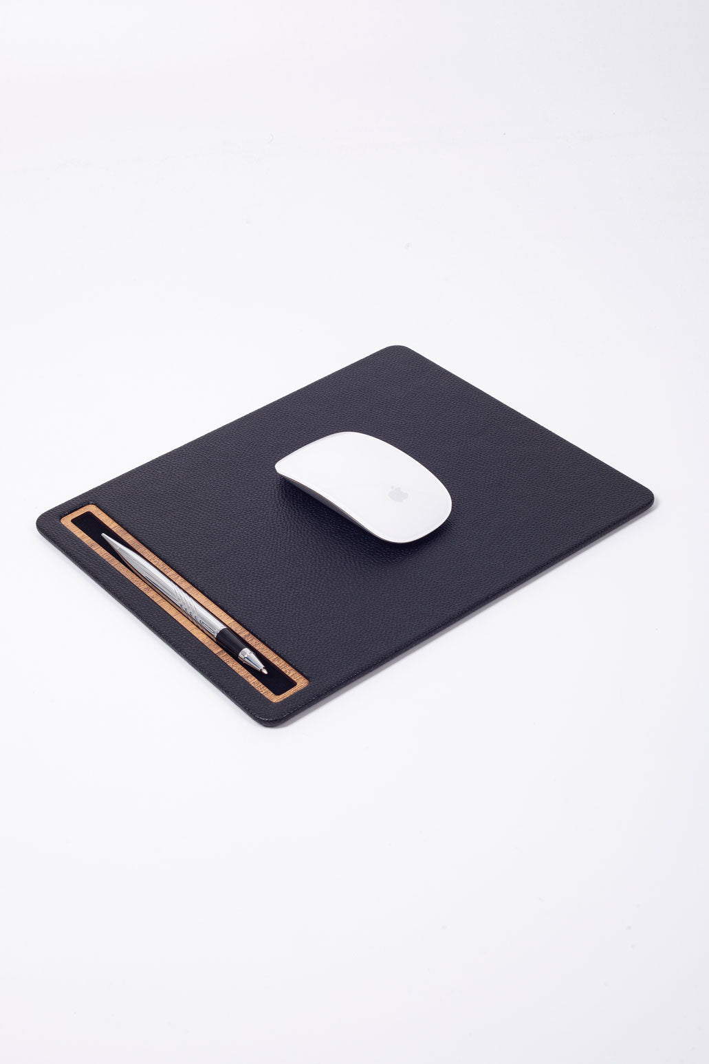 Leather Mousepad Black Wood Detailed