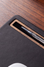 Leather Mousepad Plain Black Wood Detailed