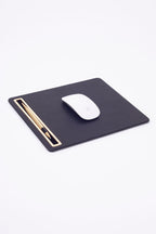 Leather Mousepad Plain Black Gold Detailed