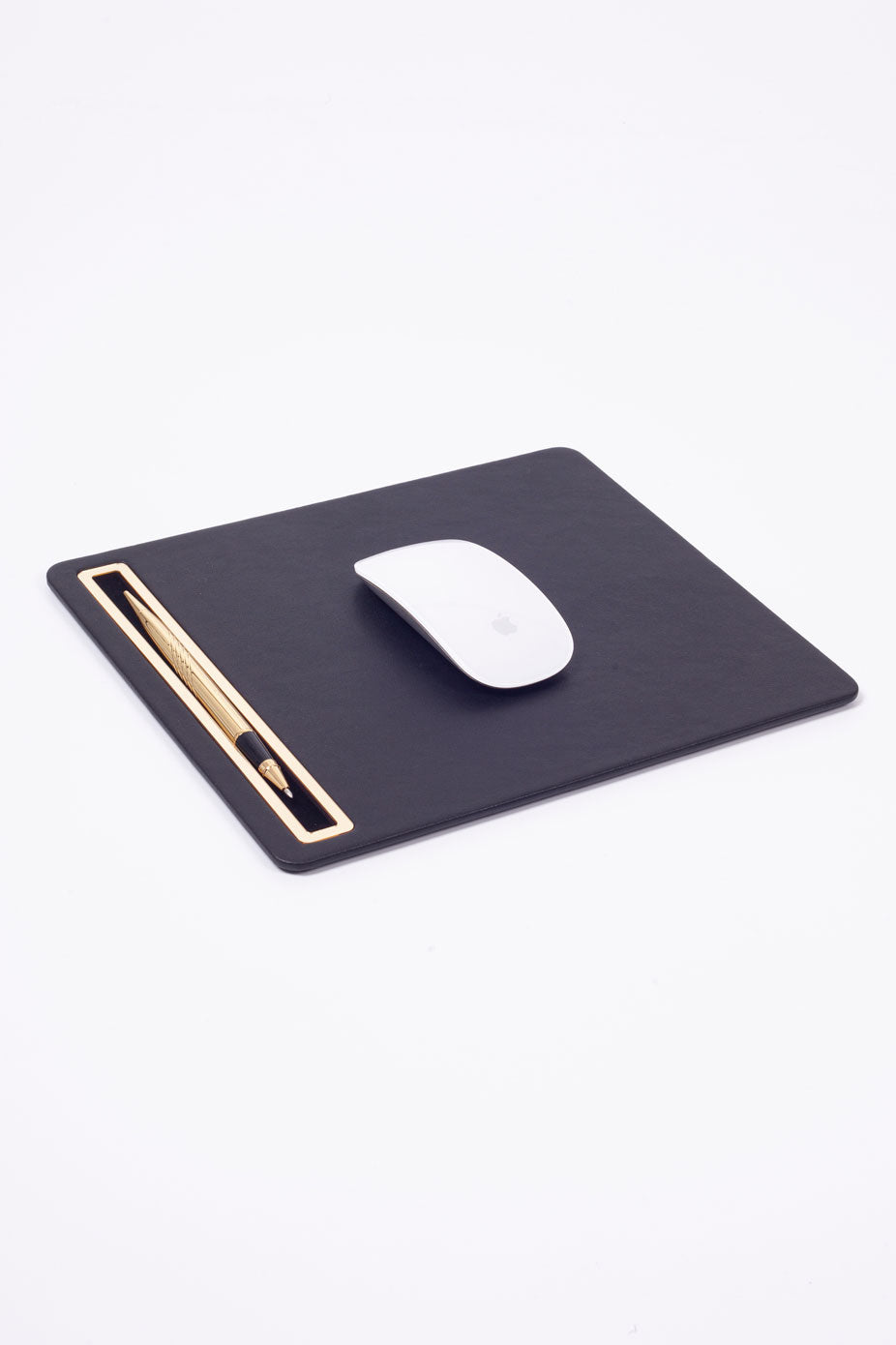 Leather Mousepad Plain Black Gold Detailed