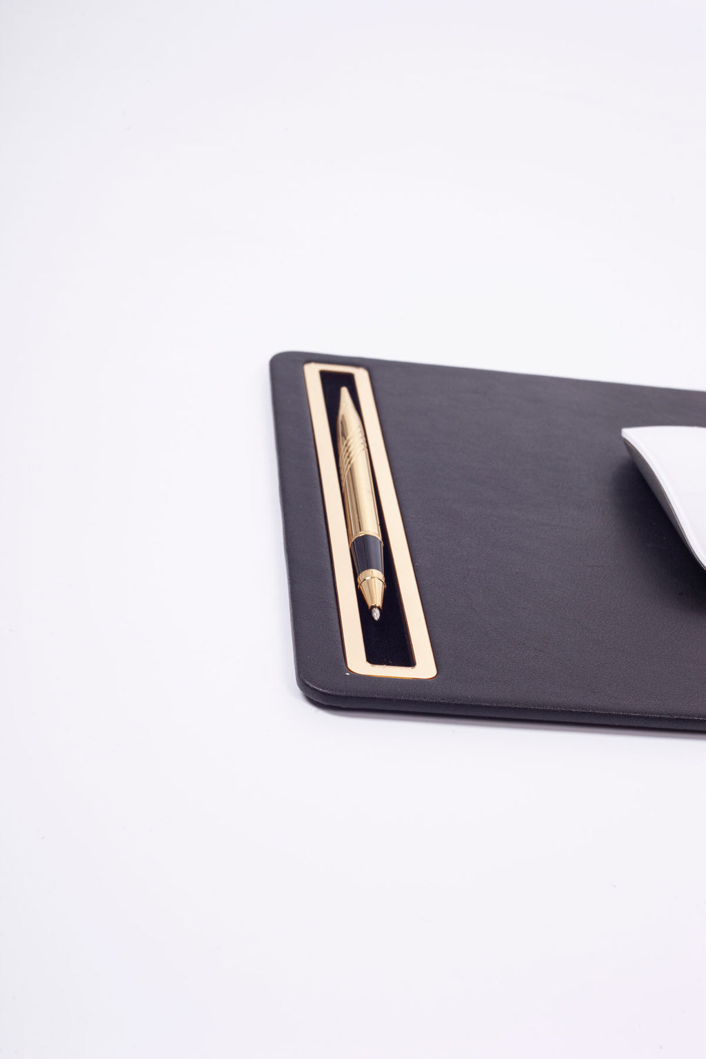Leather Mousepad Plain Black Gold Detailed