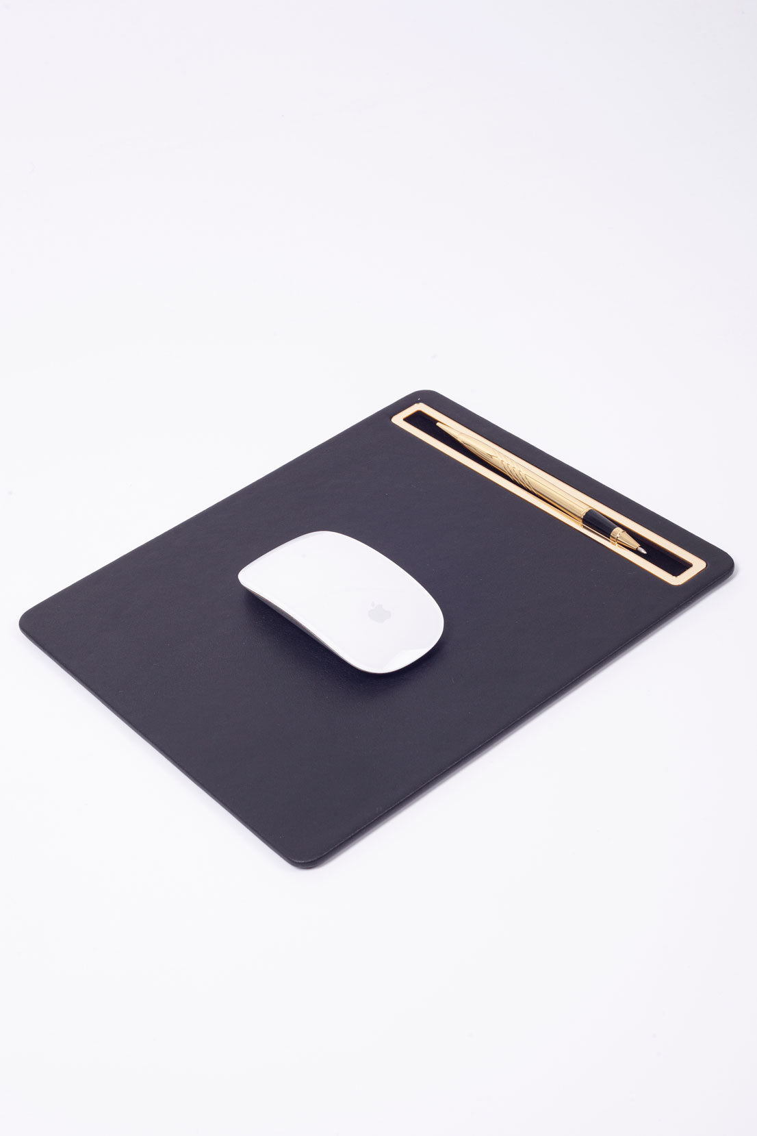 Leather Mousepad Plain Black Gold Detailed
