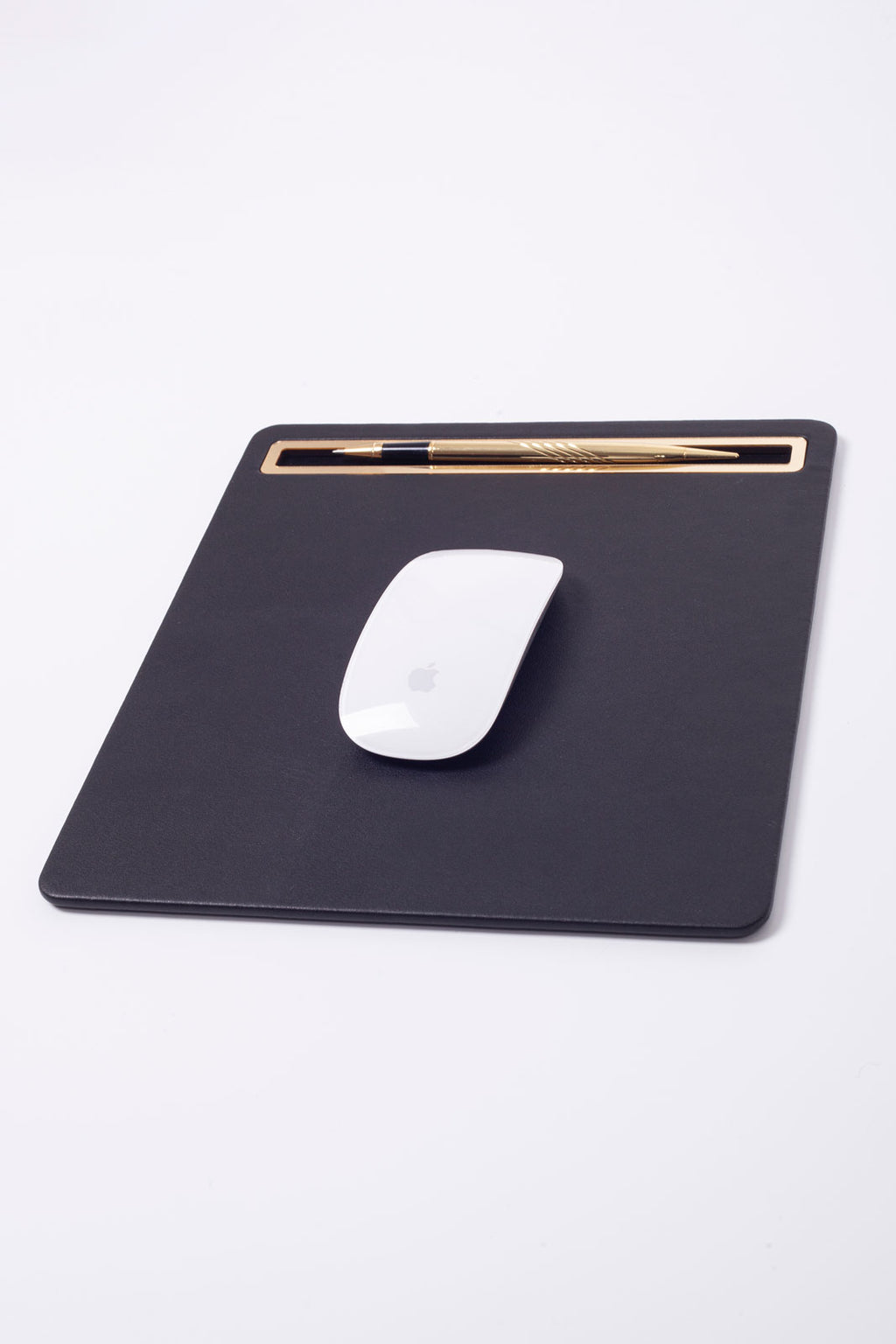 Leather Mousepad Plain Black Gold Detailed