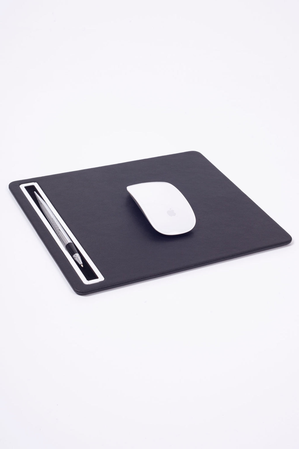 Leather Mousepad Plain Black Chrome Detailed