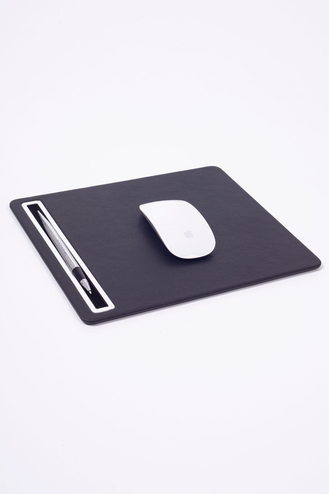 Leather Mousepad Plain Black Chrome Detailed