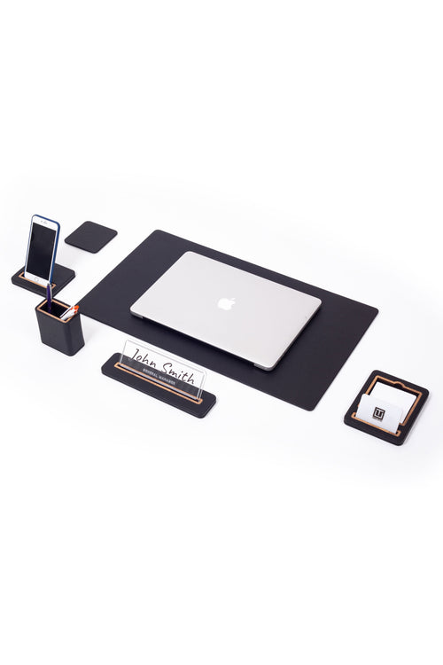 Alya Leather Desk Set 6 Pieces Desk with Nameplate