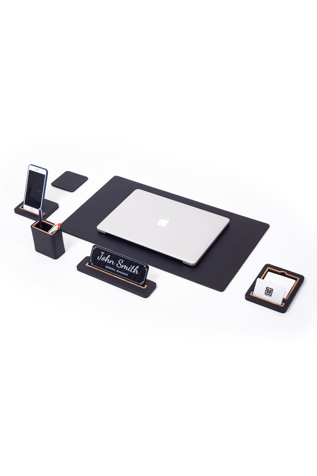 Alya Leather Desk Set 6 Pieces Desk with Nameplate