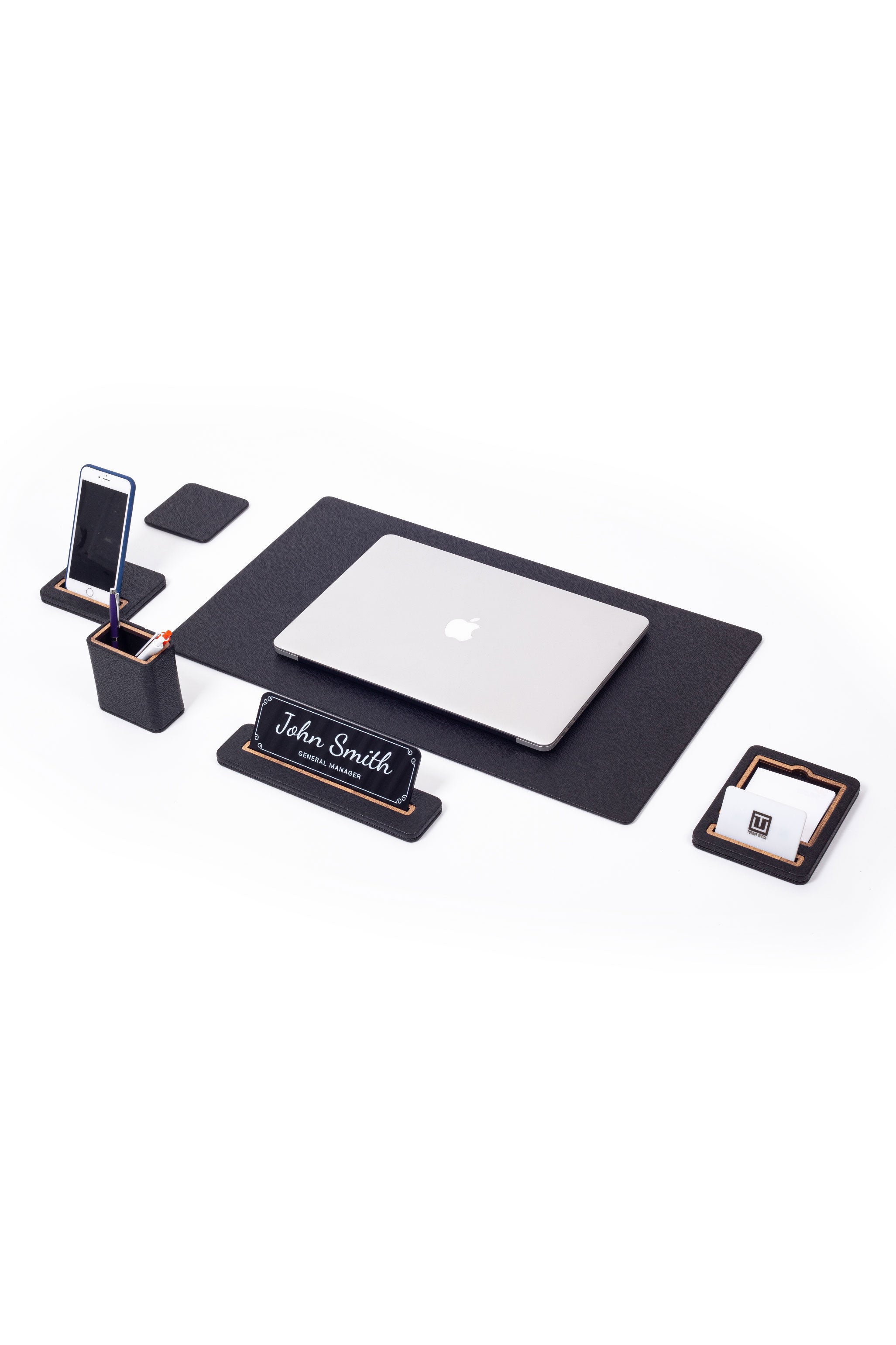 Alya Leather Desk Set 6 Pieces Desk with Nameplate