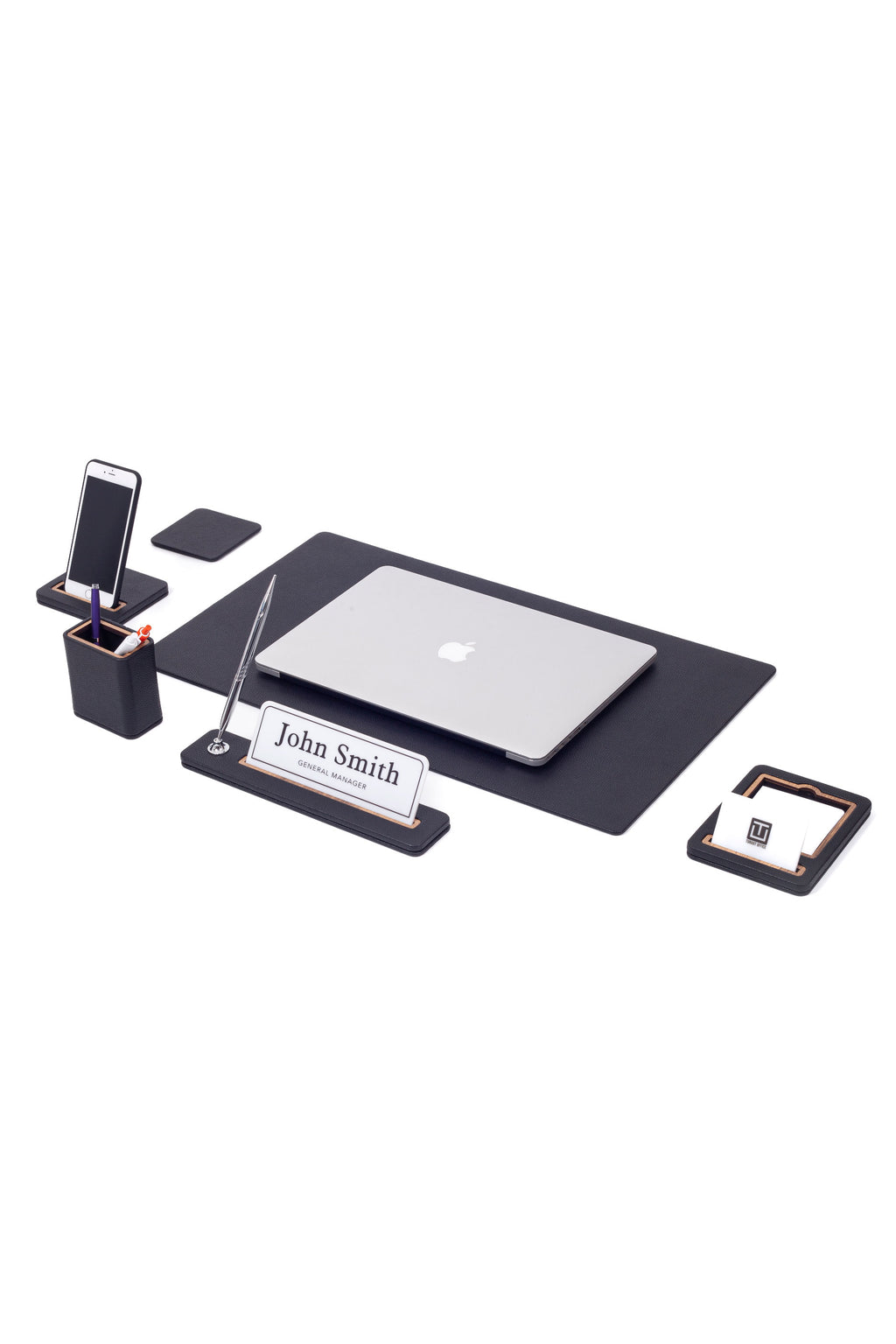 Lincoln Leather Desk Set 6 Pieces With Nameplate