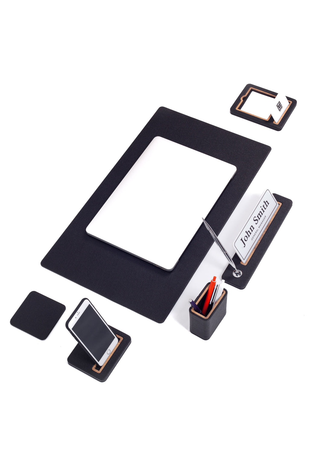 Lincoln Leather Desk Set 6 Pieces With Nameplate