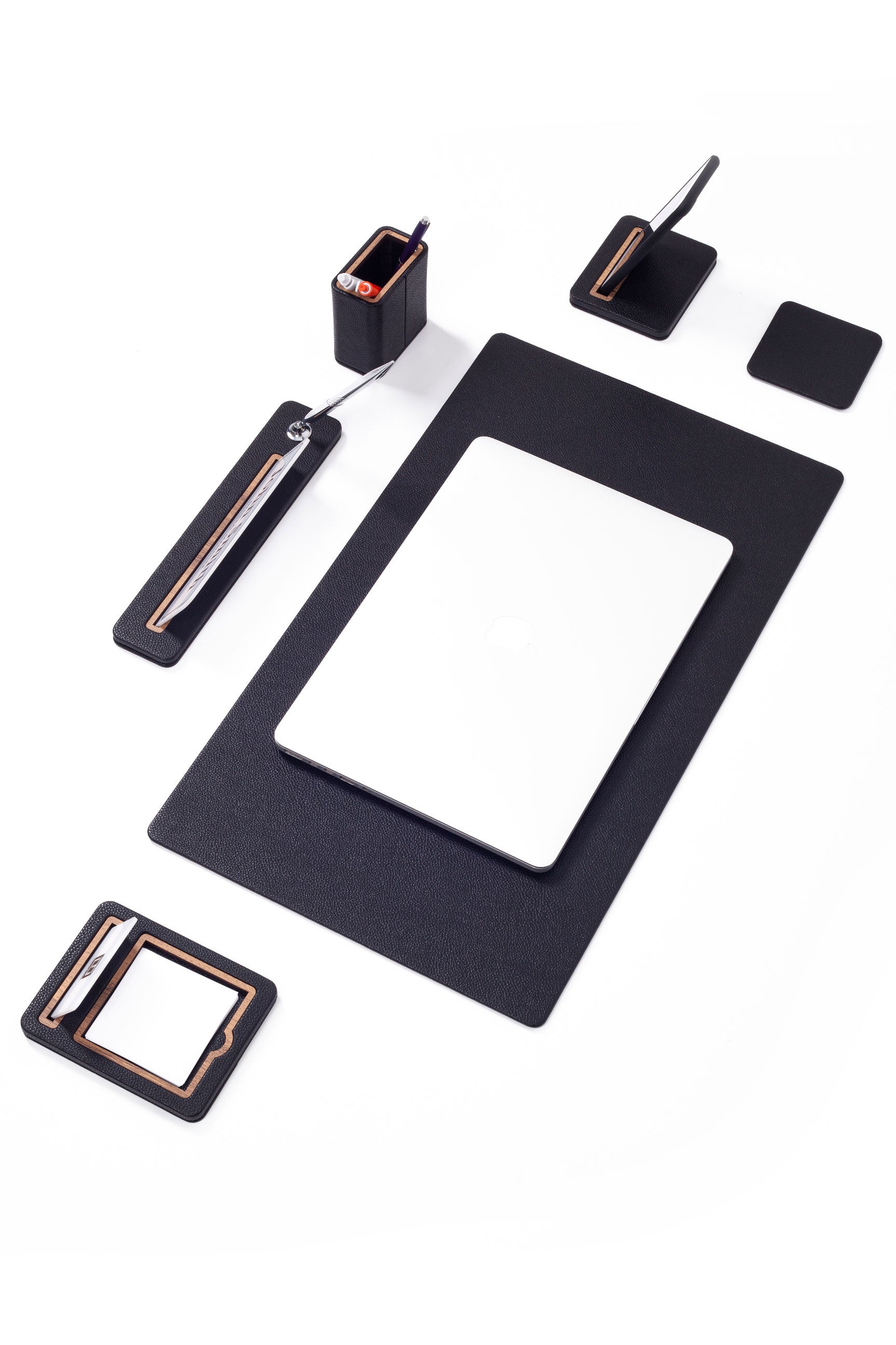 Lincoln Leather Desk Set 6 Pieces With Nameplate