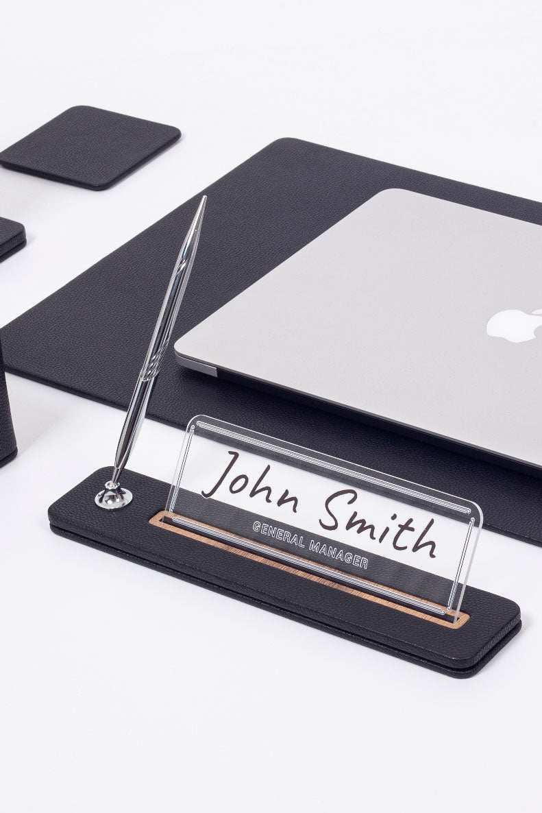 Lincoln Leather Desk Set 6 Pieces With Nameplate