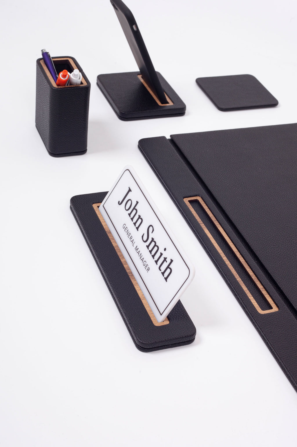 Alya Leather Desk Set 6 Pieces Covered Model Desk with Nameplate