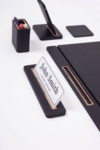 Alya Leather Desk Set 6 Pieces Covered Model Desk with Nameplate