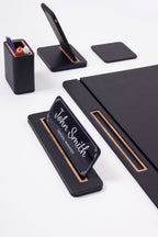 Alya Leather Desk Set 6 Pieces Covered Model Desk with Nameplate